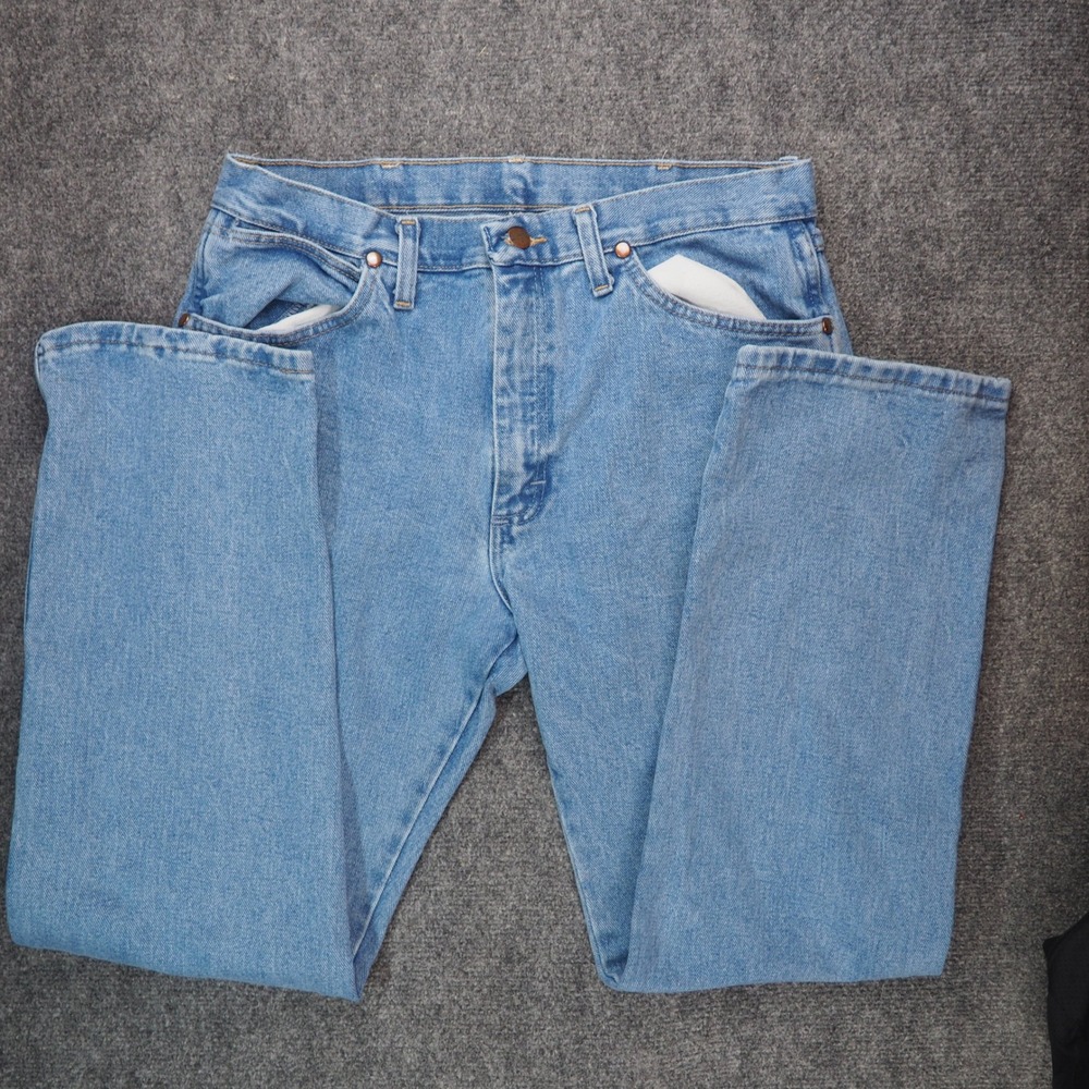 Wrangler Jeans Mens 31x30 1013MWZAW Blue Solid Western Cowboy Workwear Denim